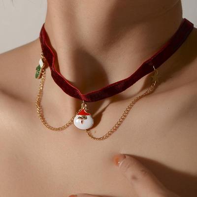 Europäisch-amerikanische minimalistische Weihnachtskette mit rotem Samt-Weihnachtsmannhandschuh-Anhänger