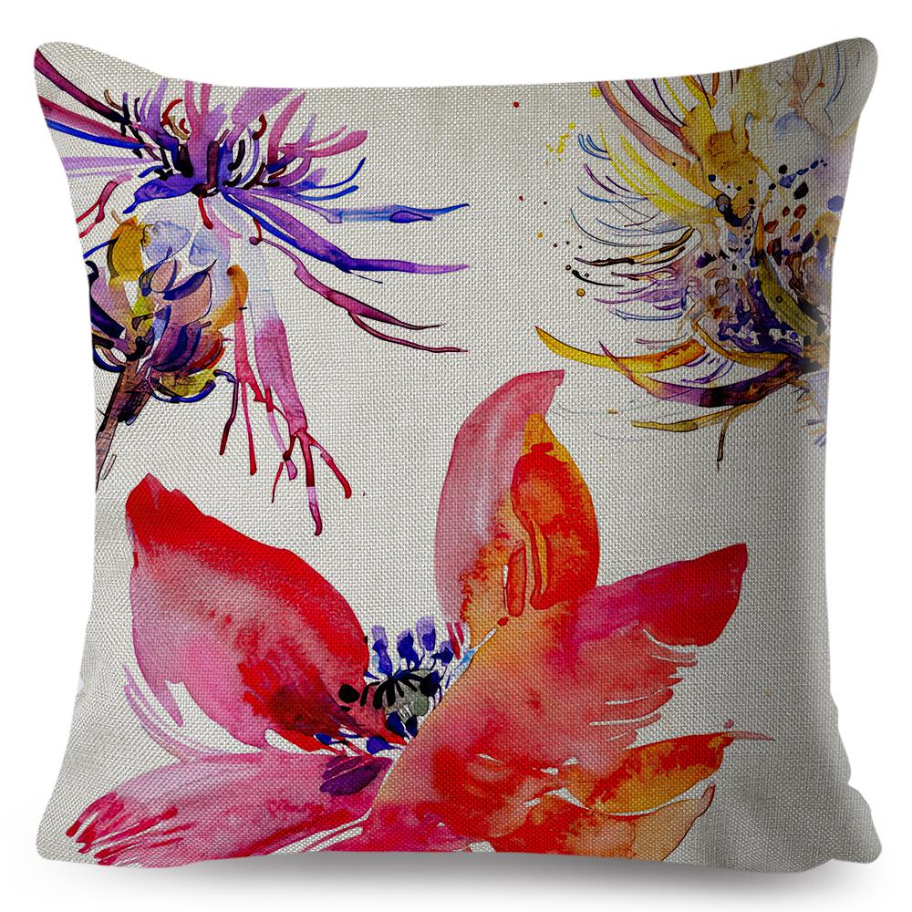 Modern Watercolor Cushion Cover Abstract Floral Painting Design Soft Fabric Study Room Office Home Decor Pillow Case