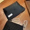 Black Polka Dot Cosmetic Bag With Pearl Handle Portable For Travel Skincare Storage