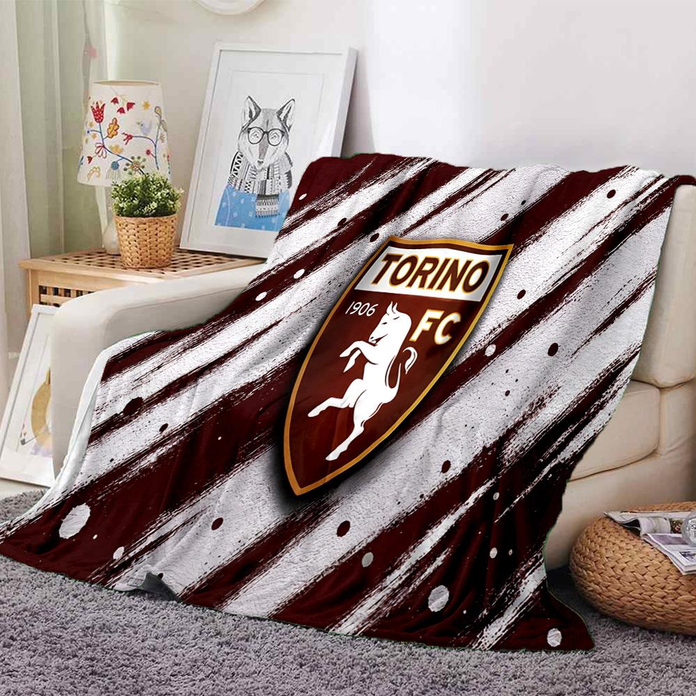 Football Torino Design Flannel Blanket, Soft Polyester, Modern Design, All-Season for Camping, Travel, Gifts for holidays or birthdays