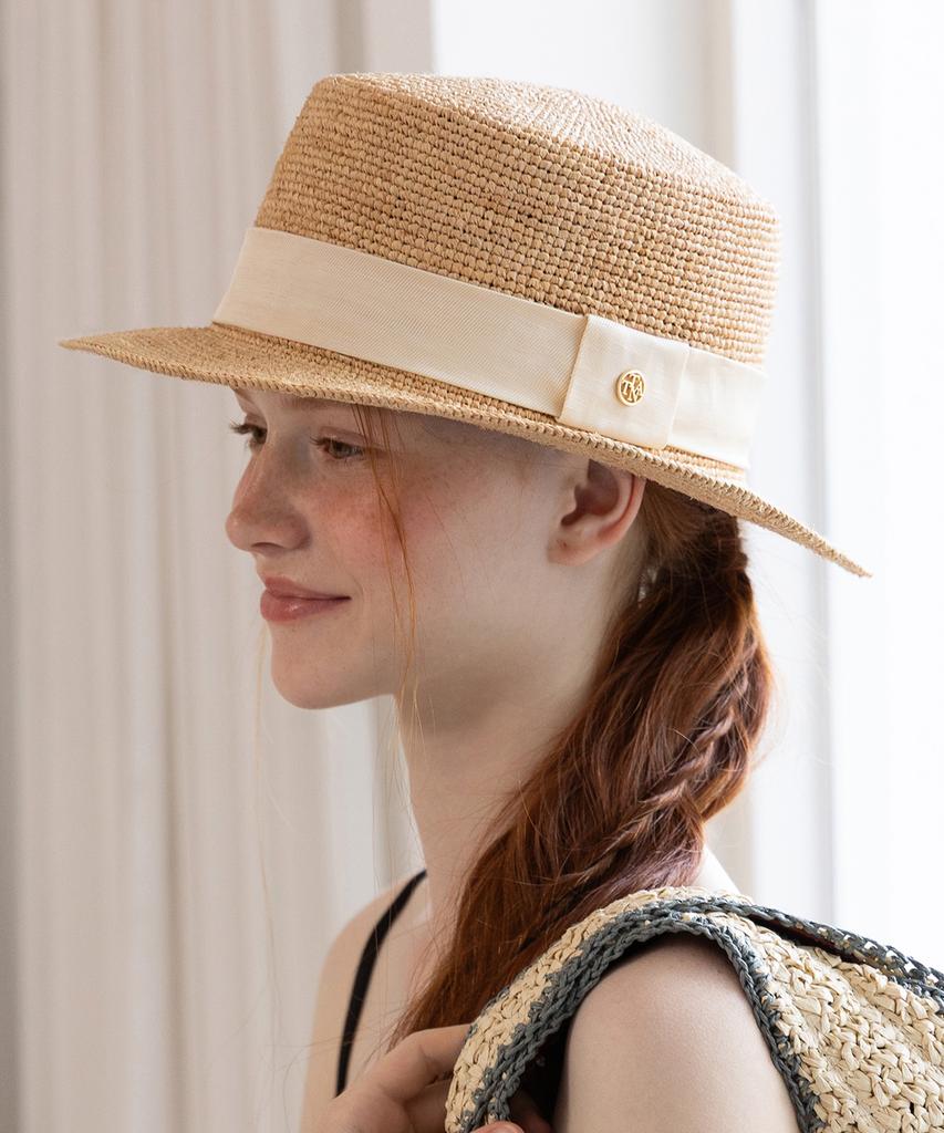 Tatiana Ardennes Ribbon Band Natural Raffia Boater Hat Ht8198 Ivory
