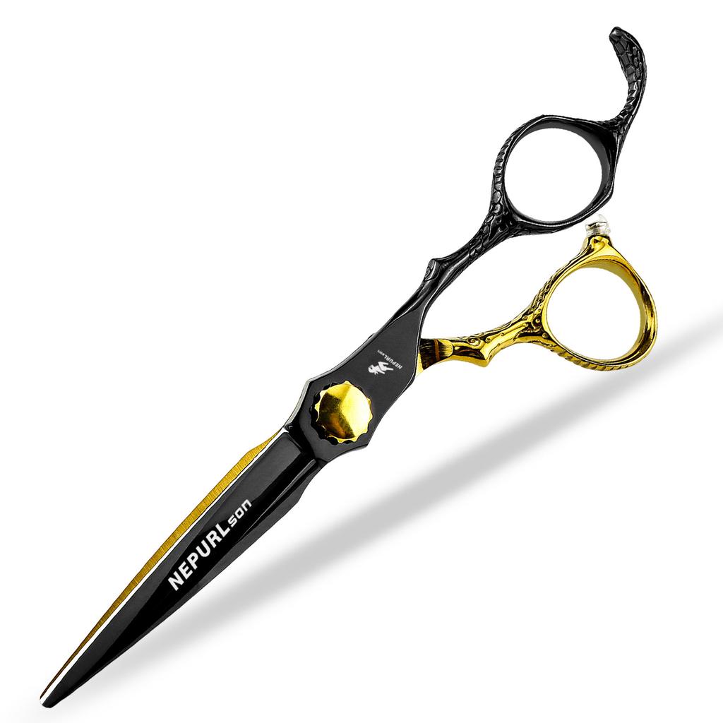 6.0 Inch Nepson Black And Gold Snake Handle Hair Scissors, Hair Scissors, Flat Scissors, Bangs Scissors, Tooth Scissors