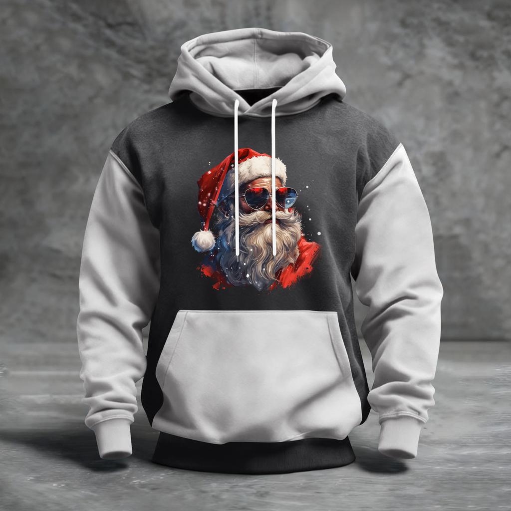 Men's Christmas Print Color Block Hooded Casual Sports Comfort Sweatshirt