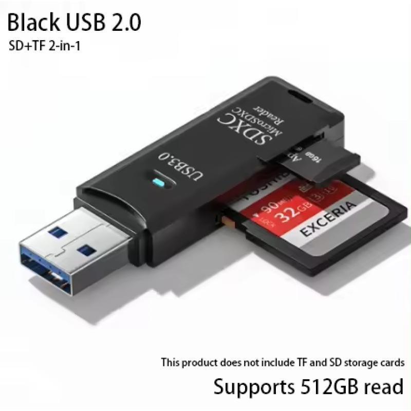 Vysokorychlostní USB 3.0 čtečka karet 2 v 1 pro SD a TF karty, podporuje až 512 GB