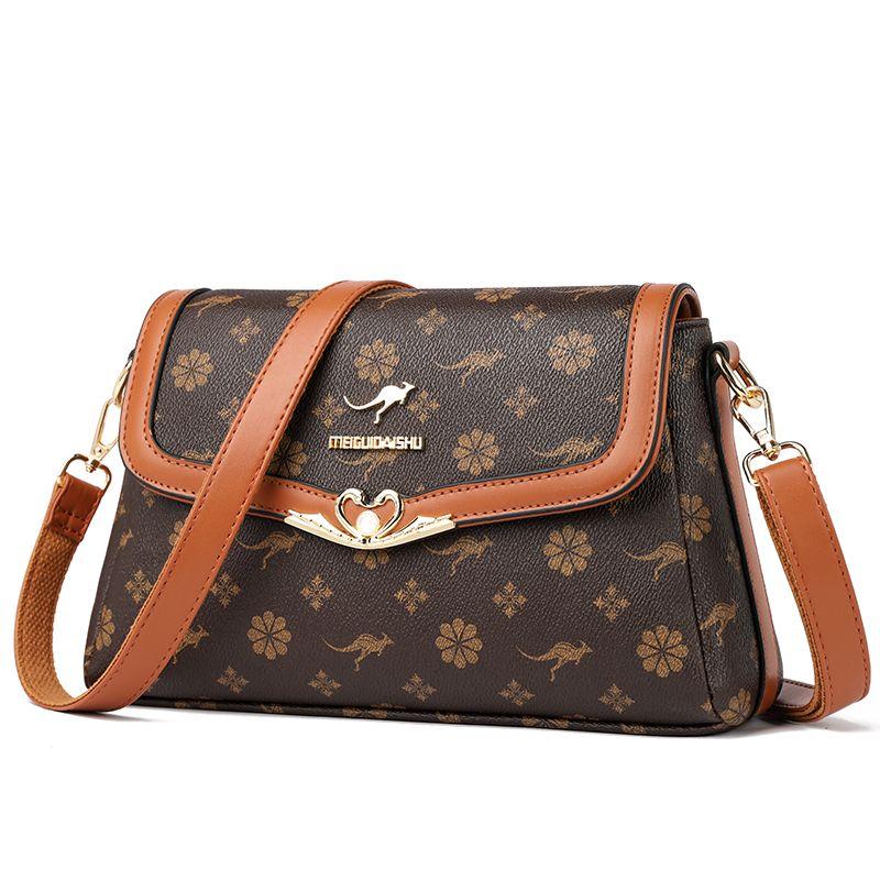 

Kangaroo Counter Shoulder Western Style Fancy Crossbody Bag Brown Rose with Yellow