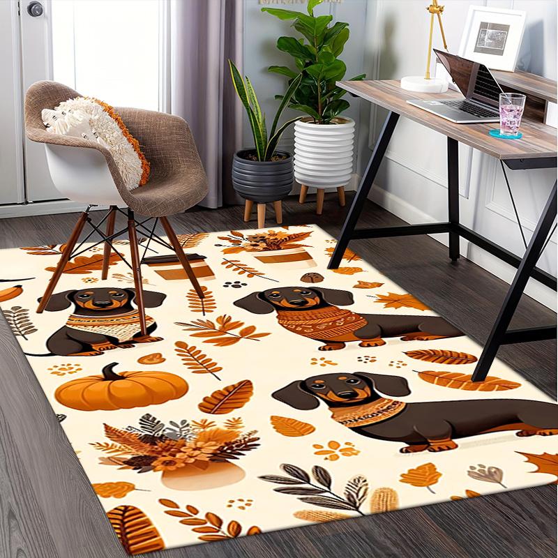 Autumn Dachshund Chair Mat Office Carpet, Large Rug for Home Decor, Sofa Mat, Desk Pad Gift, Suitable for Bedroom, Living Room, Various Rooms