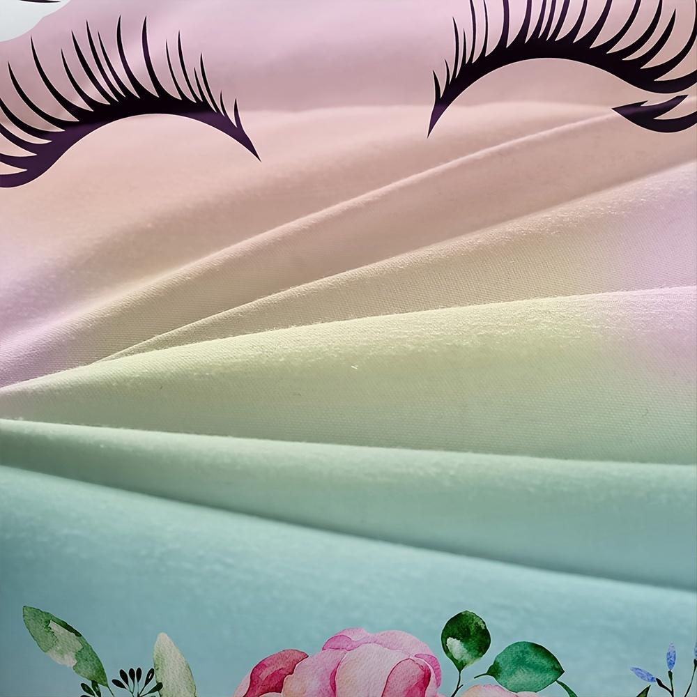 Set cuvertură de pilota cu unicorn Y2K 3 buc, lenjerie de pat cu flori acuarele unicorn (1 bucă * Husă de pilota + 2 buc * Fete de pernă, fără miez de pernă)