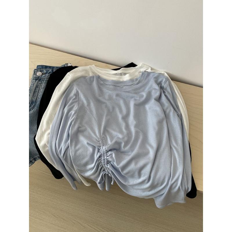 Irregular Long Sleeved Women's T-shirt Summer Comfortable Sunscreen Clothing Solid Color Slightly Transparent Ladies Top Clothing