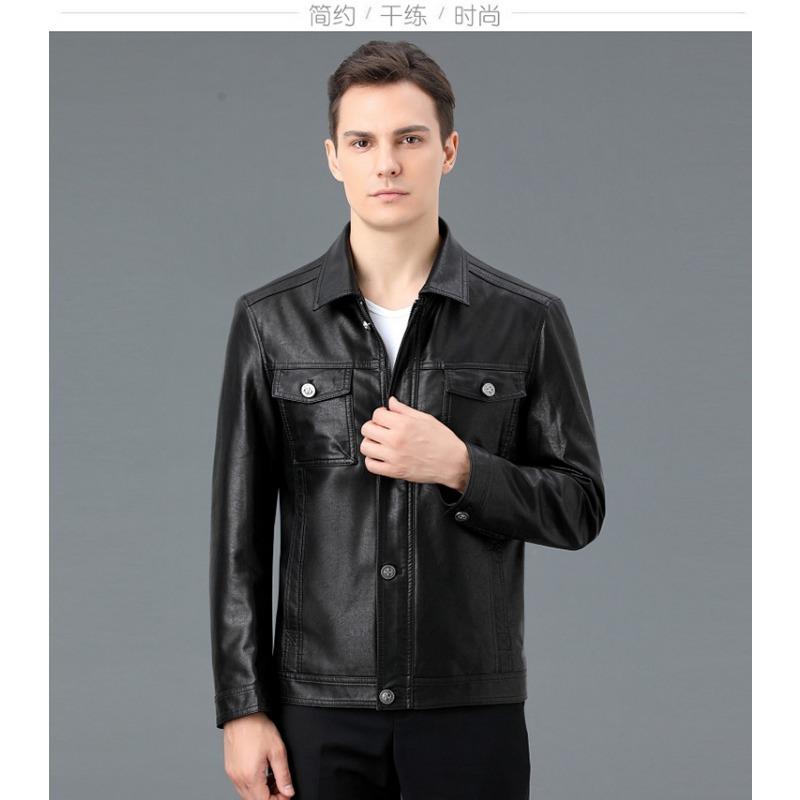Luxurious New Men's Leather Jacket Autumn and Winter New Men's Handsome Leather Jacket with Pockets Korean Style Lapel Jacket