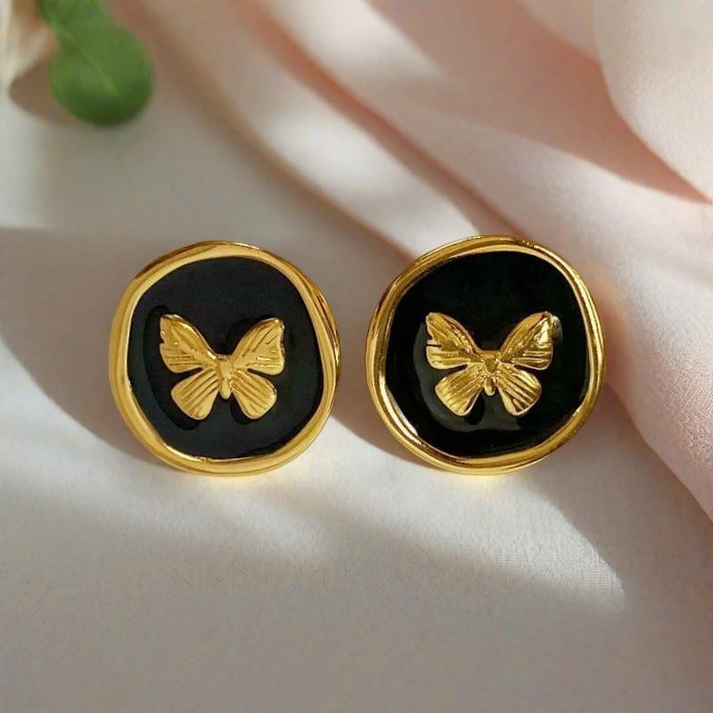 French Enamel Drip Oil Earrings: Stainless Steel, Irregular, Titanium Women's Luxury