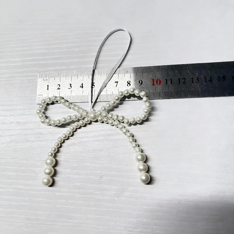2/12Pcs Hand Woven Pearl Bow Christmas Ornament - Fringe Pendant Tree Decor, Holiday Party Girls Room Festive Decor Supplies