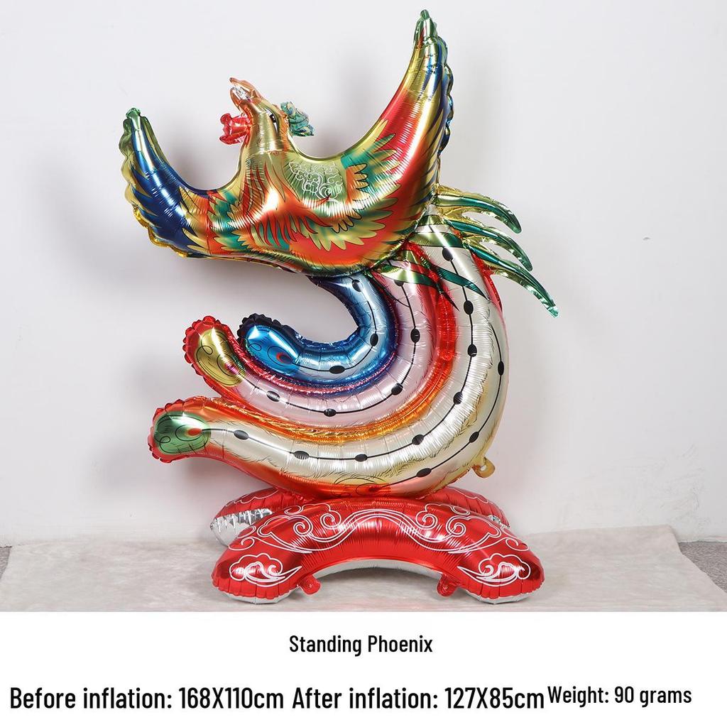 Extra Large Heart Balloon with Auspicious Dragon and Phoenix Foil Design for Housewarming Celebrations