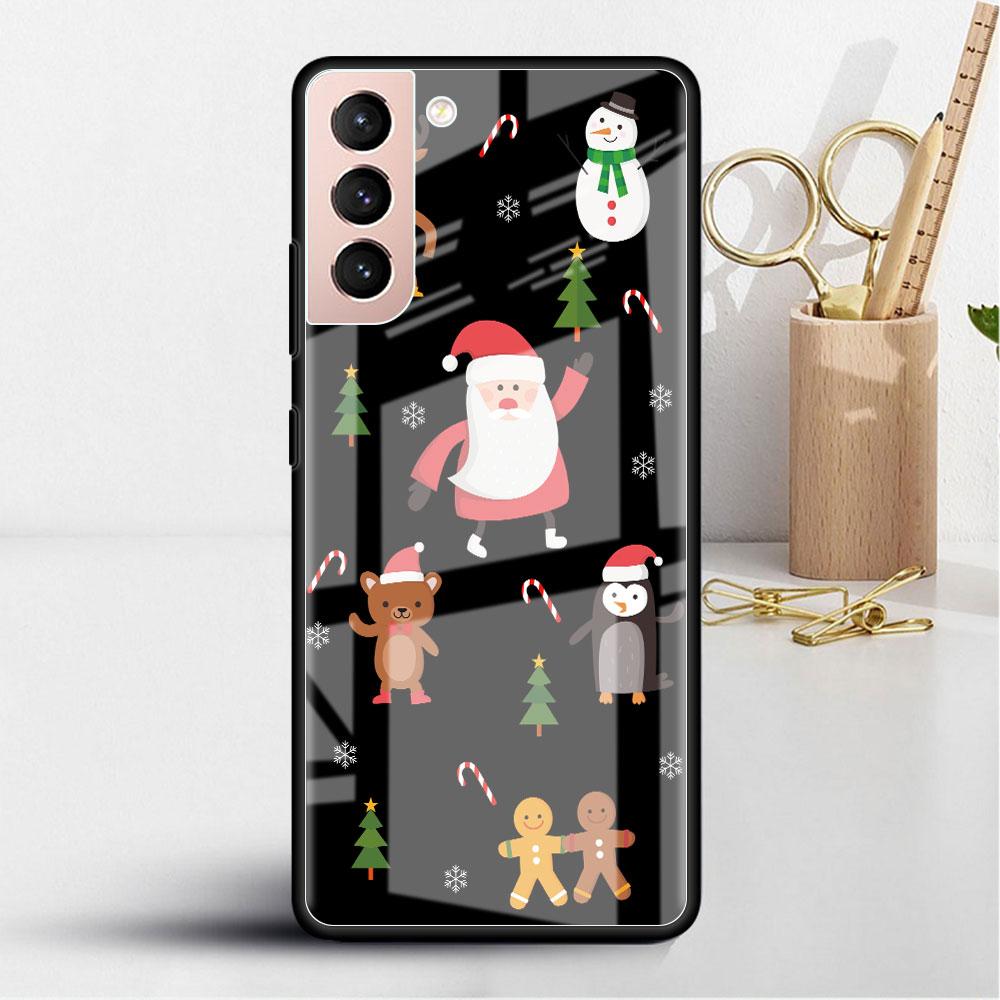 Snowman Christmas Cartoon Glass Case For Samsung Galaxy S22 S20 FE S21 Plus Phone Cover S10 5G S9 Note 20 Ultra 10 Lite Shell
