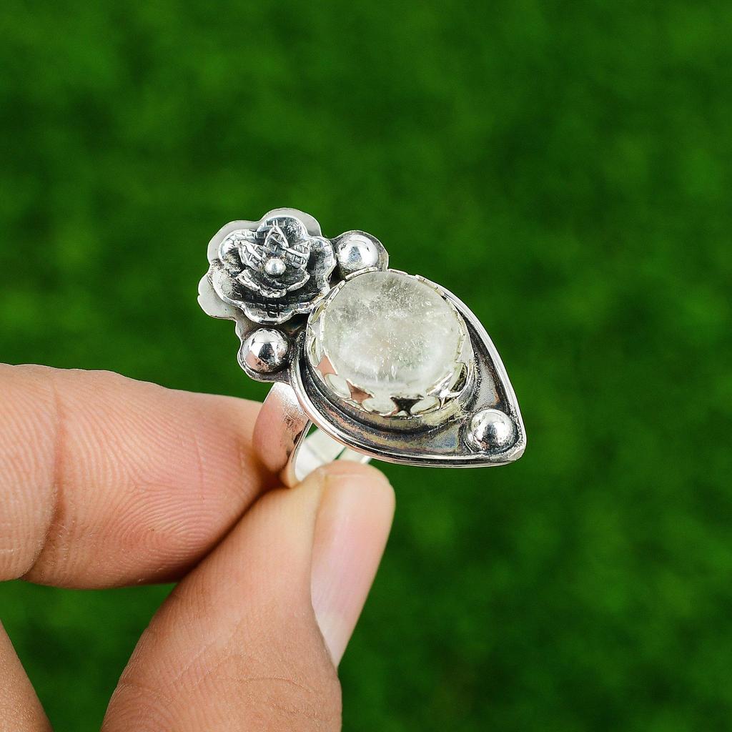 Natural Moonstone Gemstone Statement Adjustable Ring 925 Silver For Women
