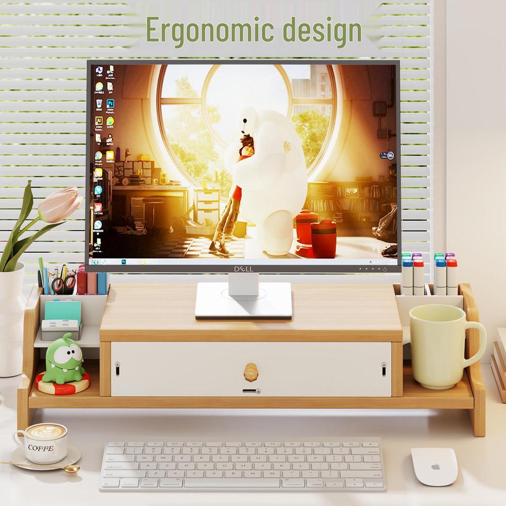 Adjustable Desktop Monitor Riser with Drawer Storage & Laptop Stand