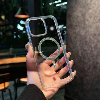Magnetyczne etui na telefon jest odpowiednie dla Apple 16pro Przezroczyste Migające Różowe Kółko IPhone 15/14 Etui Ochronne Przed Upadkiem