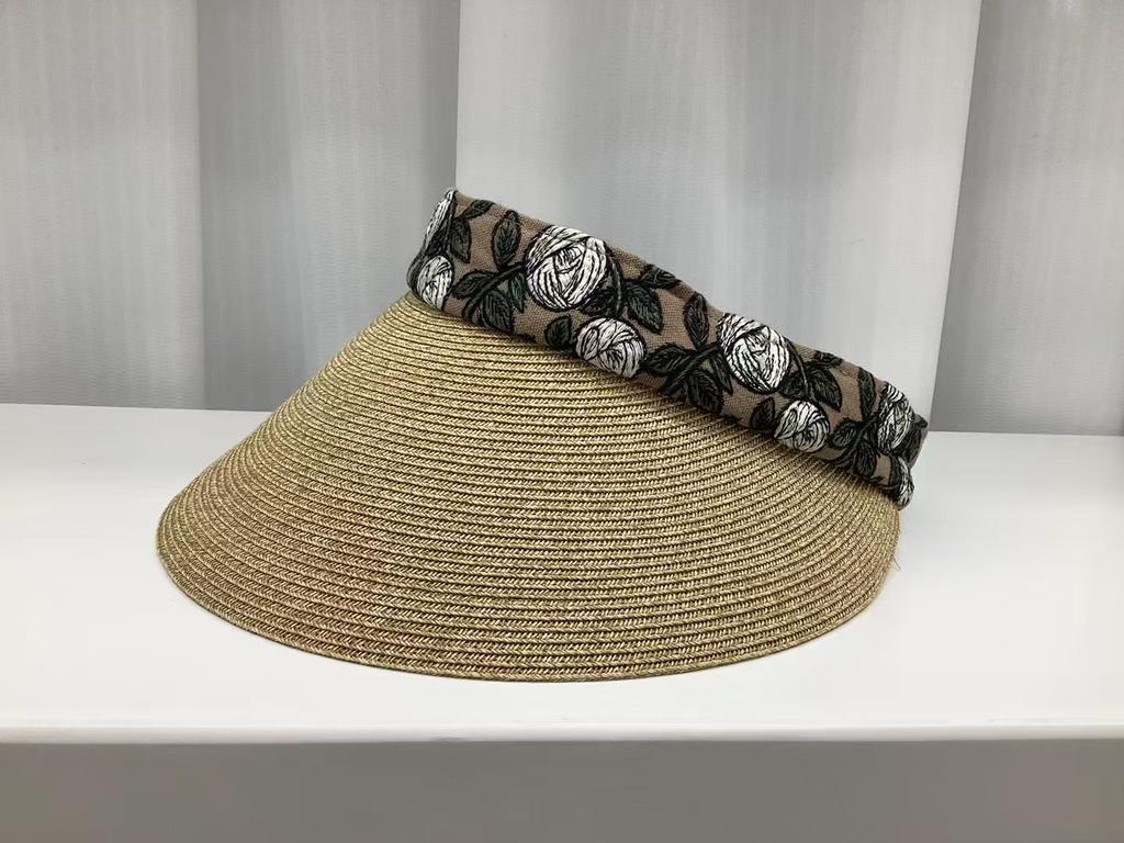 Spring and Summer Empty Top Sun Hat Women's Big Eaves Breathable Sun Protection Straw Hat Straw Woven Literary Headband Sun Hat Outdoor Beach Hat