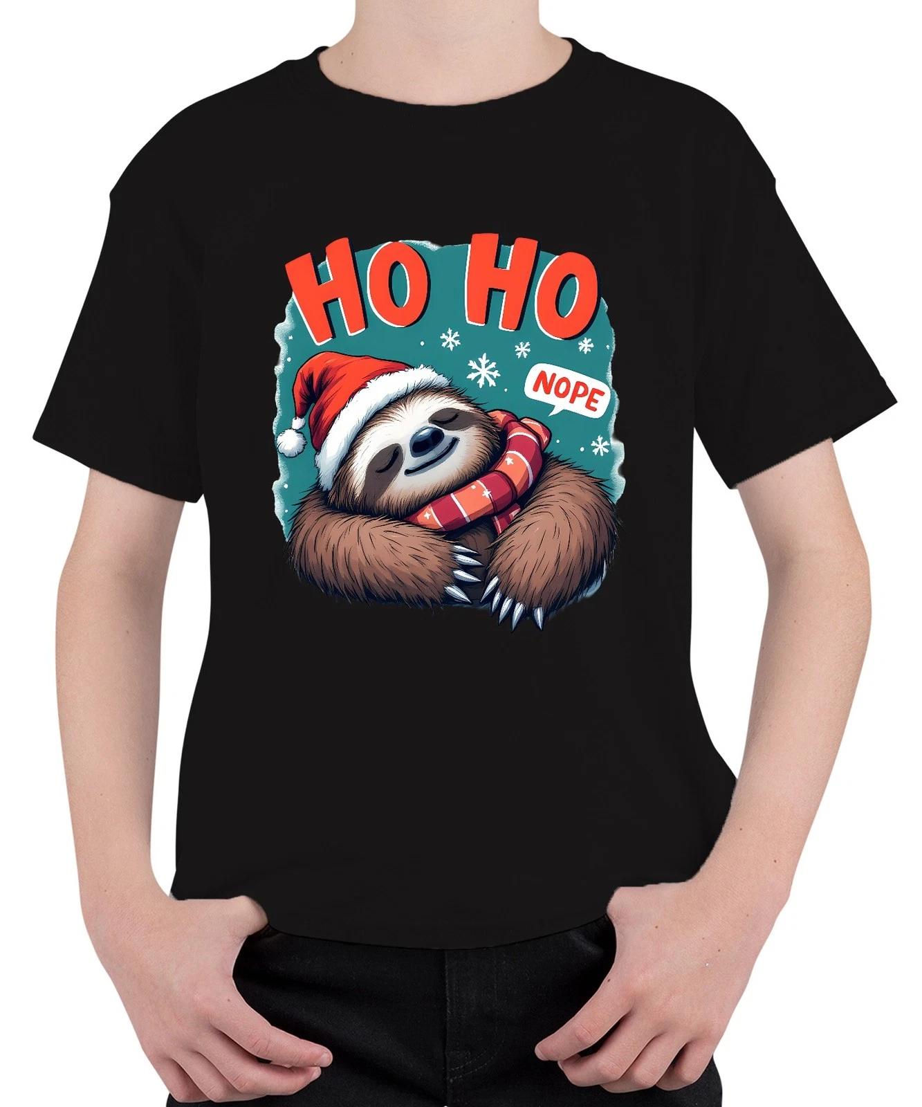 HO HO NOPE Faultier Weihnachten Weihnachtsmütze Schal Lustig Unisex Kinder T-Shi XL