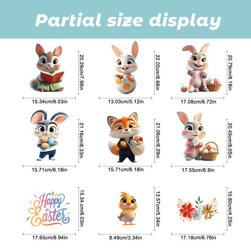 Easter Cartoon Motorcycle Rabbit & Eggs Wall Stickers for Shop Windows - Festival Decoration Glass Electrostatic Stickers