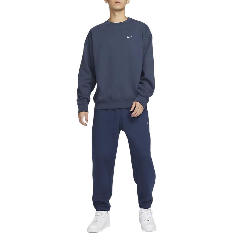 Nike Solo Swoosh Solid Color Crew Neck Casual Thickened And Fleece Lined Sweatshirt Men's Lightning Blue DX1362-437