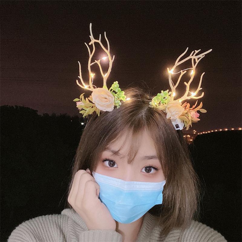 Led Christmas Headband Creative Reindeer Antlers Glow Headwear Christmas Party Cosplay Hair Accessories 2026 New Year Kid Gift