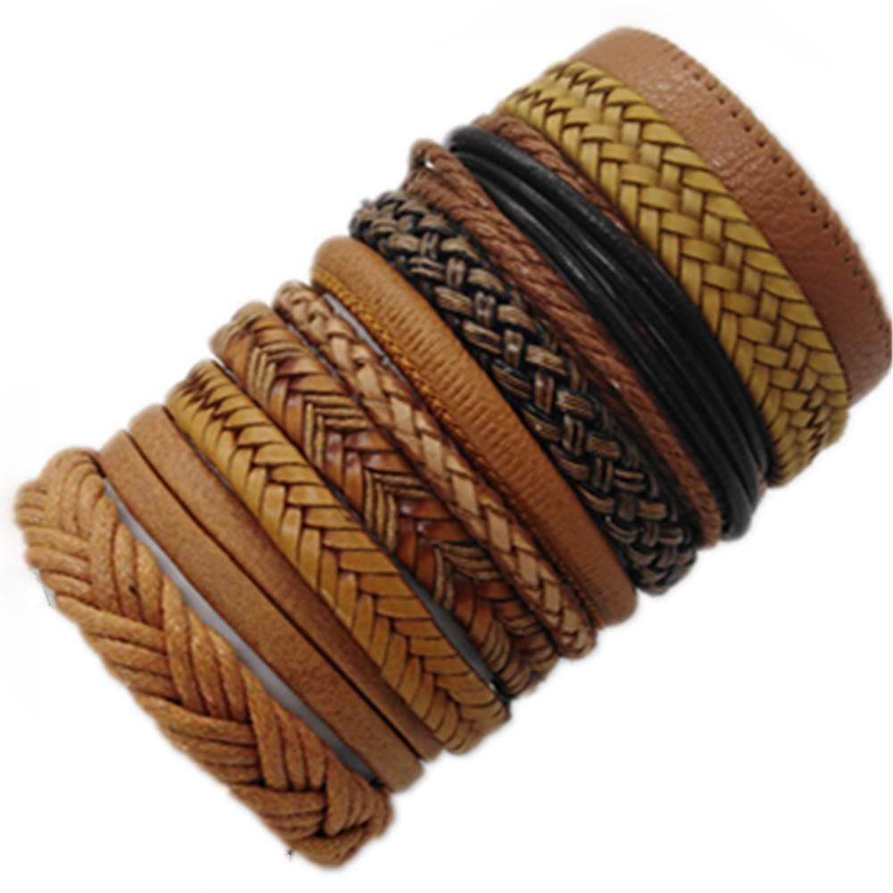 10 Pcs/set Black Wrap Woven New Fashion Handmade Men Bracelets Male Women Leather Bracelets Men Bangle Jewelry Gift