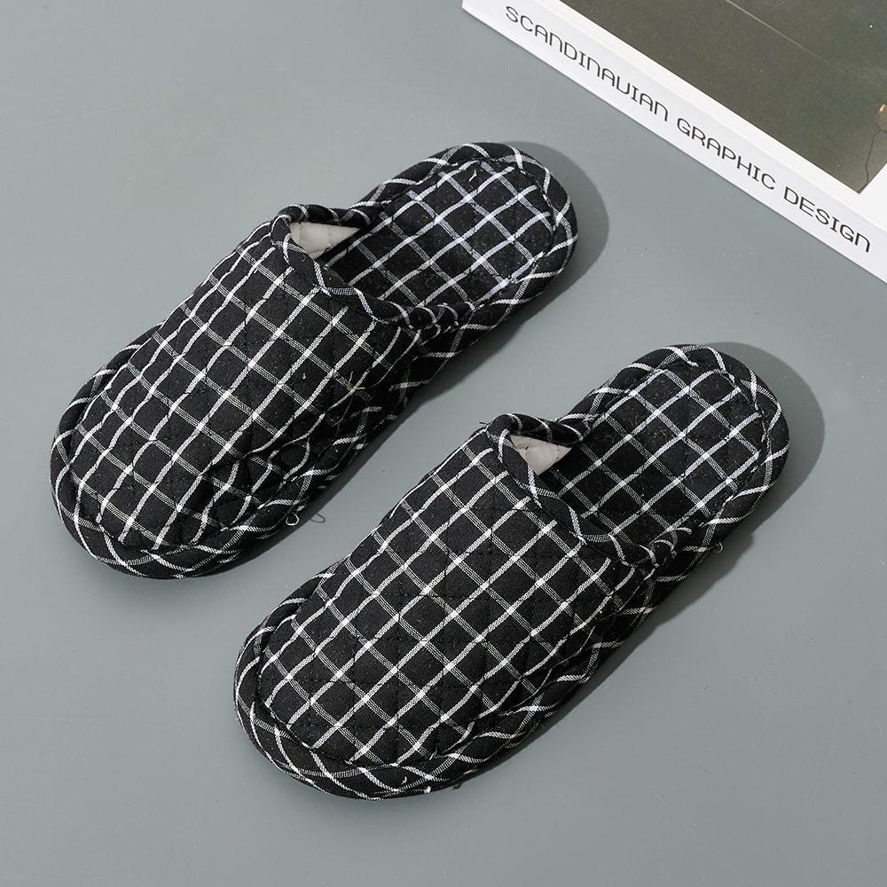 Unisex Korean Style Plaid Indoor Slippers Closed Toe Soft Home Shoes Comfortable House Slippers for Men and Women