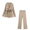 Cross-border Women's Clothing Wholesale, European and American Style 2025 Autumn and Winter New Solid-color Woolen Jacket + Straight Wide-leg Pants