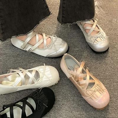 Women Ballet Flats Shoes Elegant Cross Strap Shoes Ladies Outdoor Dress Flats Shallow Ballerina Shoes
