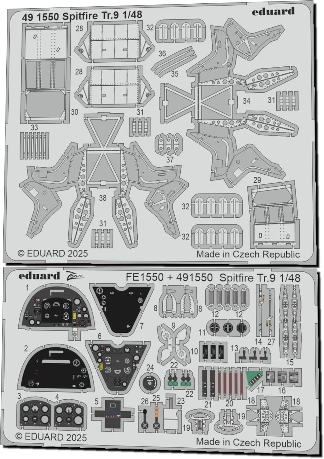 

Eduard 1/48 Spitfire Tr.9 Etching Parts (for Airfix) Plastic Model Kit Parts EDU491550 (Airplane)