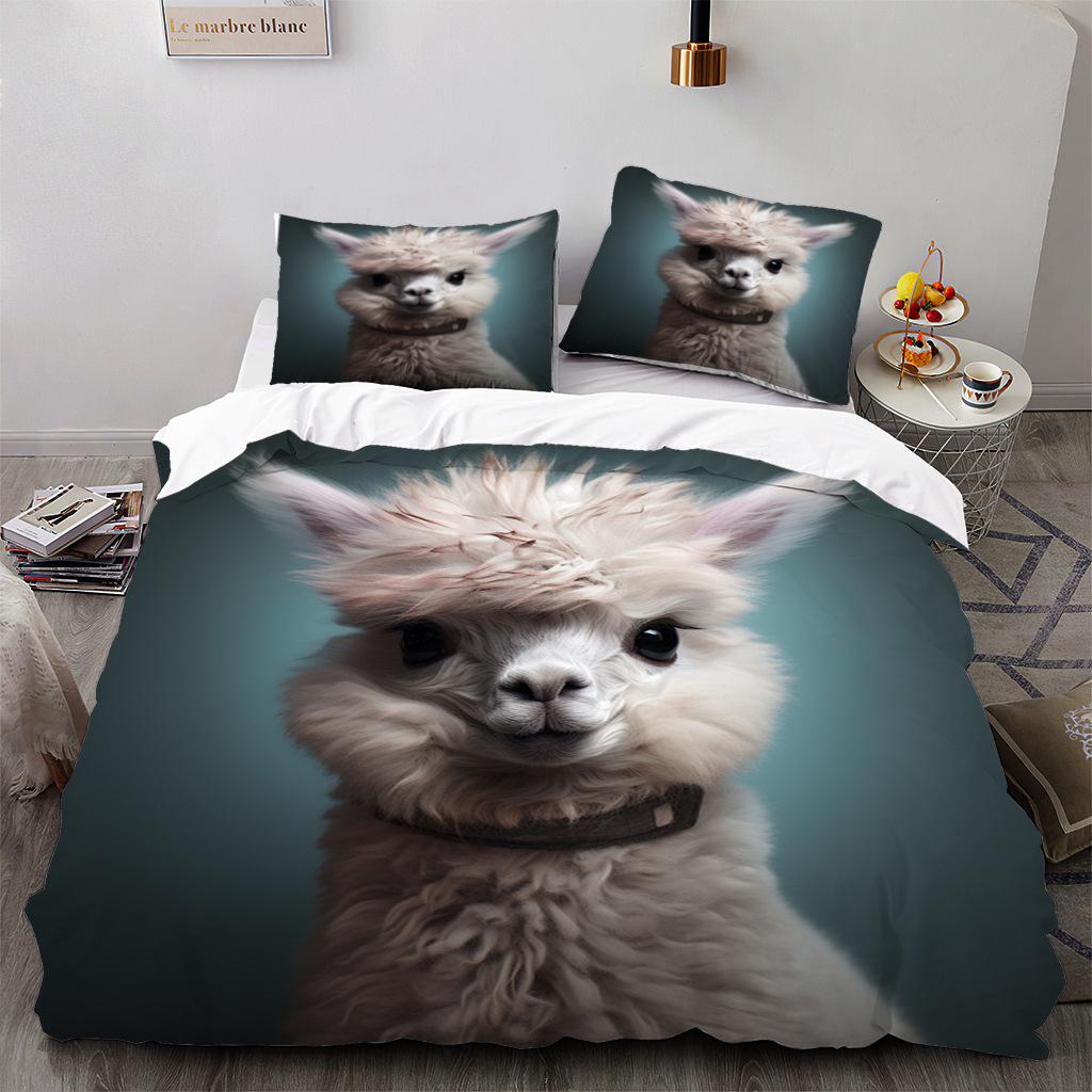 Fun Alpaca Printed Bed Three-Piece Set, Bedding, Digital Printed Bedding