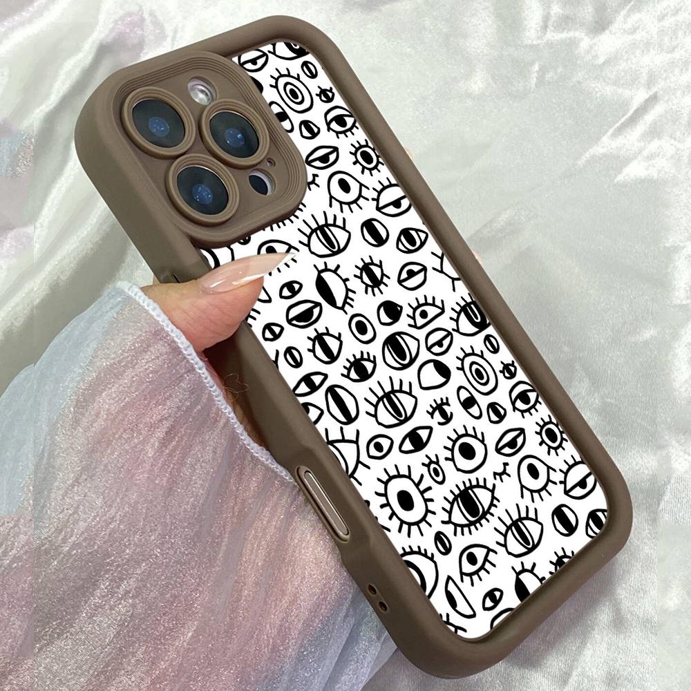 JT68 Black and White Eyes Design Phone for iPhone 17 16 Pro Max Samsung S26 S25 A17 A16 A07 A56 Xiaomi 15T Redmi Note 14 Pro Plus Soft TPU Case Cover