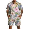 Conjunto casual de dos piezas para hombre con estampado, top ligero y transpirable con pantalones cortos de cordón