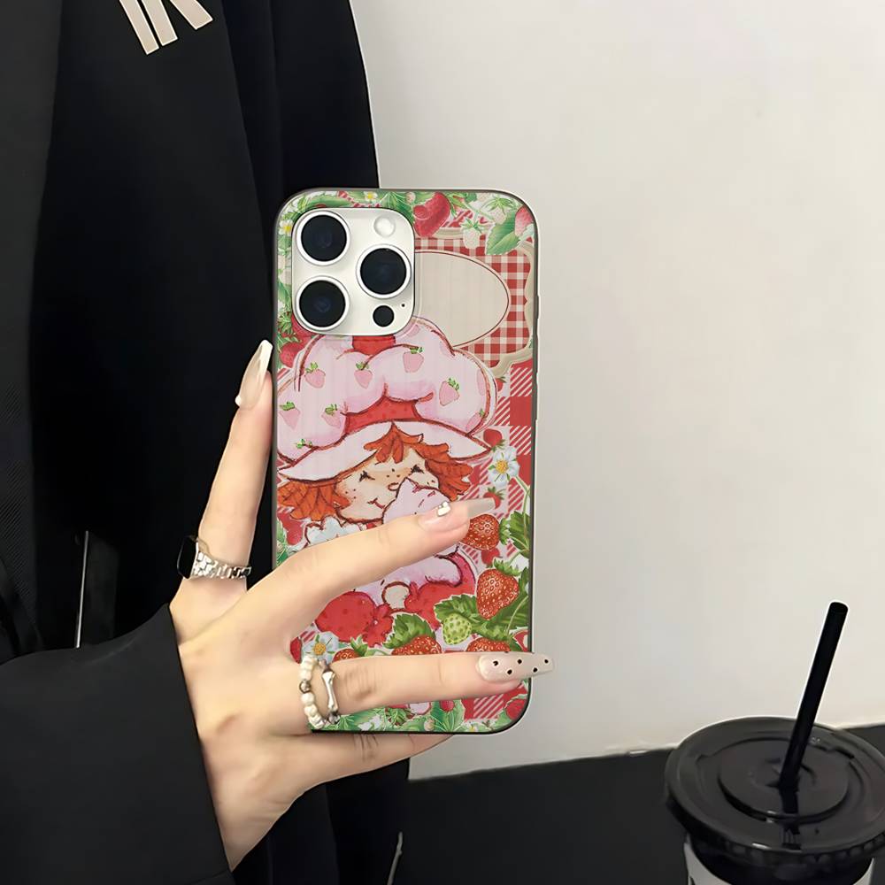 Cartoon Girl S-Strawberry S-Shortcake Corrugated Stripe Phone Case For IPhone 17 16 15 14 13 12 11 Pro Max Plus Pro Shockproof
