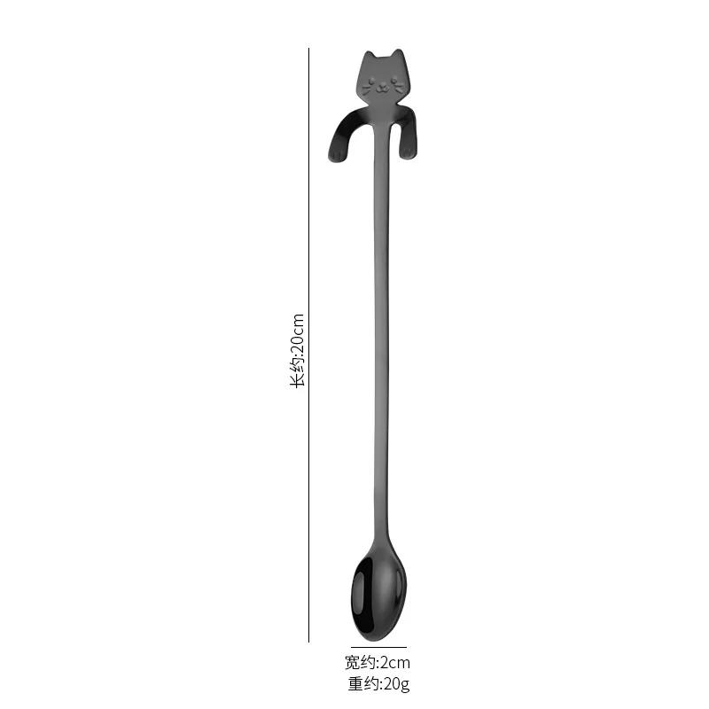 New Portable Cartoon Cat Handle Stainless Steel Coffee Tea Hanging Spoon Kitchen Supplies for Coffee Tea Ice Cream Sundae