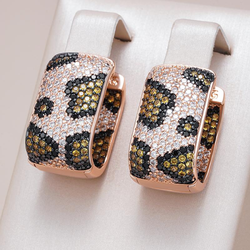 Full Shiny Natural Zircon Leopard Print Hoop Earrings Women Unique Rose Gold And Black Plating Vintage Daily Jewelry