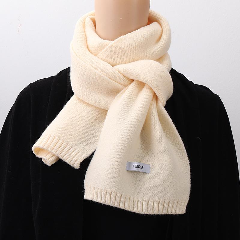 Scarf Female Winter Ins Wind Solid Color Knitted Warm Versatile Student Winter Small Scarf Male