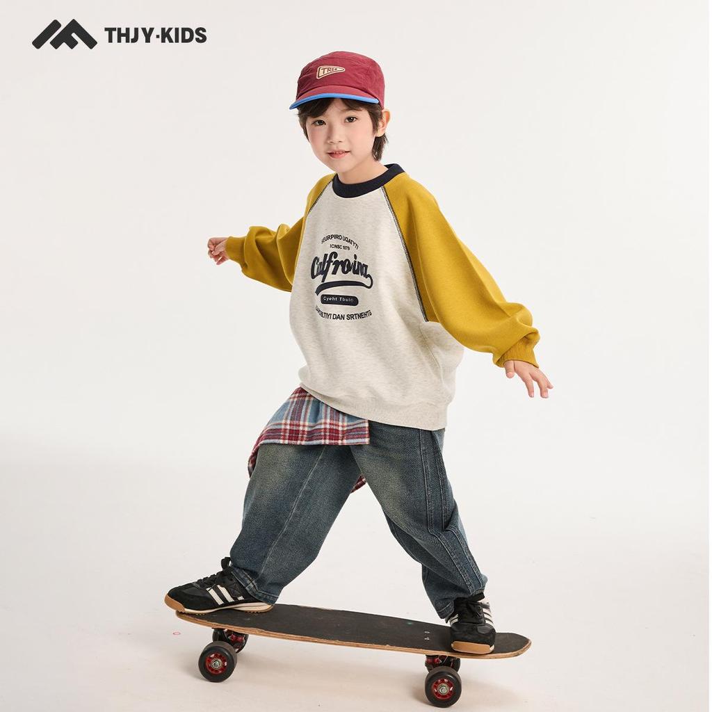 Fairy Tale Memory Color Block Raglan Sleeve Round Neck Sweatshirt for Boys - Autumn & Spring 2025 Collection