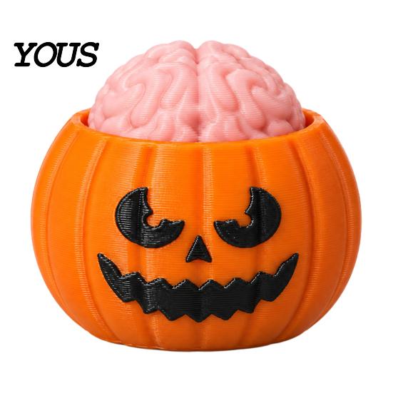 Desktop Plaything Halloween Pumpkin Stress Relief Toy, 3D Printed Sensory Fidget Realistic Gift for Friends Soft Rebound Brain Shape Squeeze