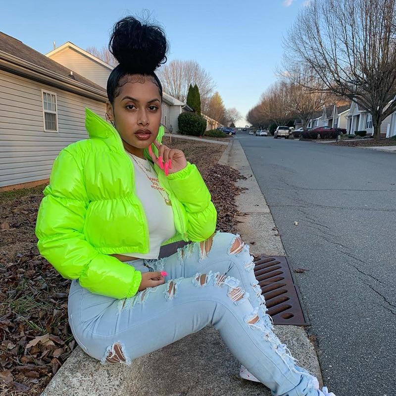 Jacket Outfit Neon Green Bubble Jacket Y2K Neon Color Women's Down
