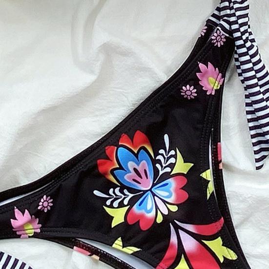 2Pcs/Set Women Bikini Flower Print Bandage Dry Wireless Two-piece Quick Swimwear for Vacation