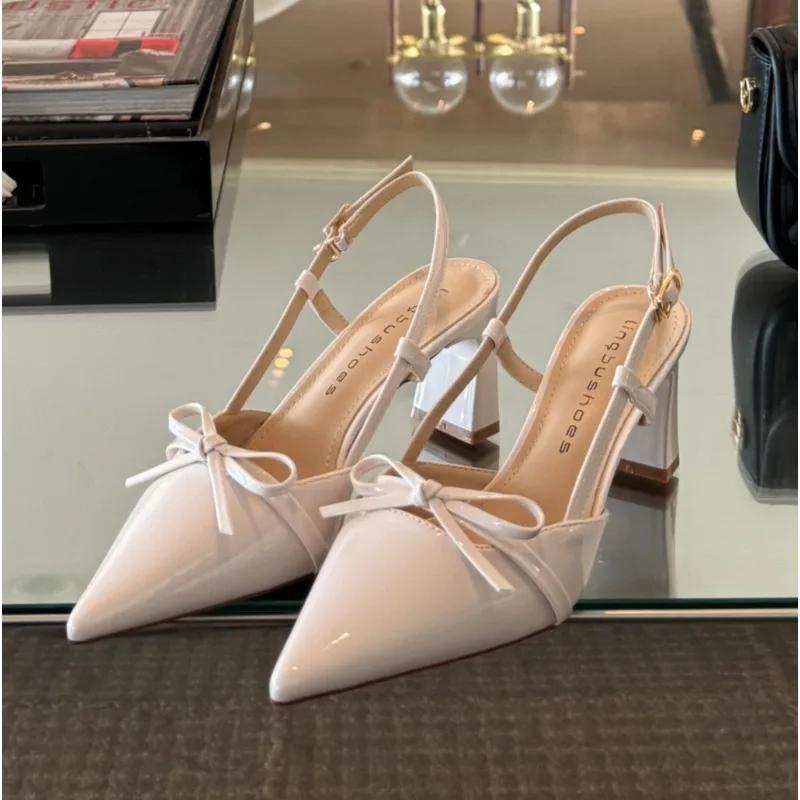 2025 Summer New Pointed Toe Design with Bow High Heels Pumps Wedding Banquet Luxury Live Broadcast Hot Fashion Sandals