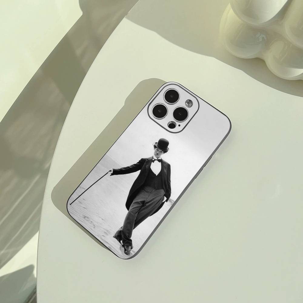 C-Charlie Chaplin Phone Case For iPhone 17,16,15,14,13,12,11 Pro Max, Lightweight and practical Soft Black Cover
