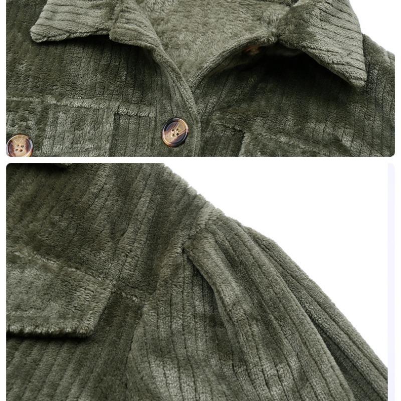 Autumn and Winter Warm Plush Casual Women Jacket Fashion Long Sleeve Solid Women's Green Jackets Elegant  Button Up Vintage Ladies Coats 24700