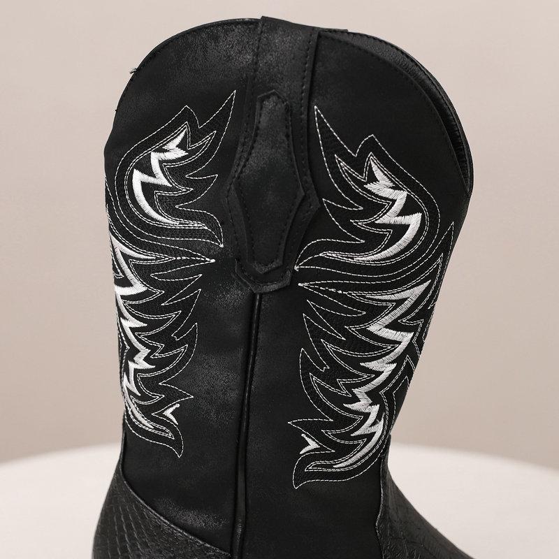 Cowgirls Embroider Western Boots Women's Cowboy Ankle Boots 2024 Autumn Winter New Chunky Comfy Square Toes Shoes Retro Leather