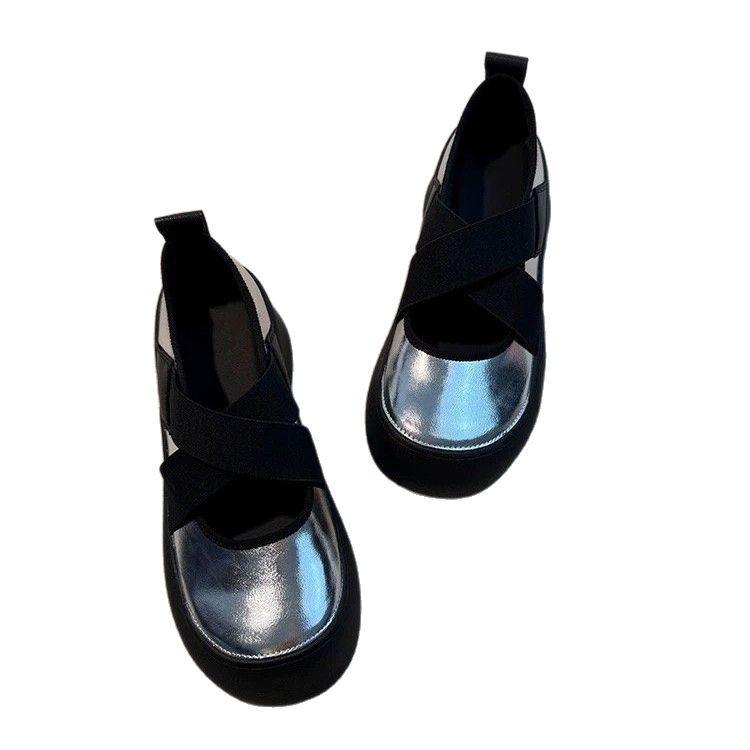 Soft Leather Version~ Silent Platform Sports Style Loafers Women's 2025 New Cross-elastic Mary Jane Shoes Single Shoes