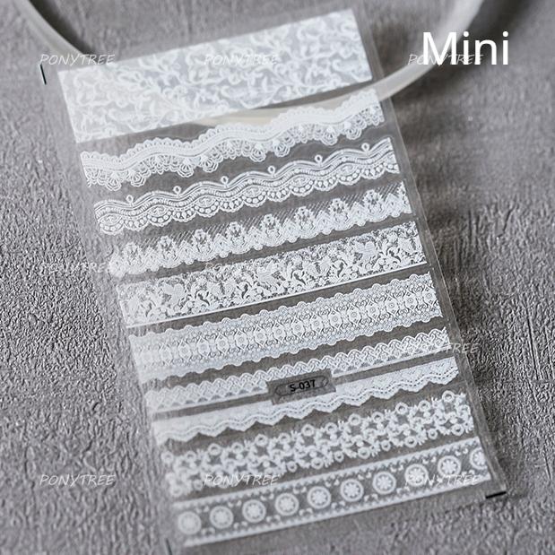 Retro White Lace Fabric Piece Bowknot English Letter Decorative Border Irregular Cloth Block Adhesive Nail Art Stickers Decals