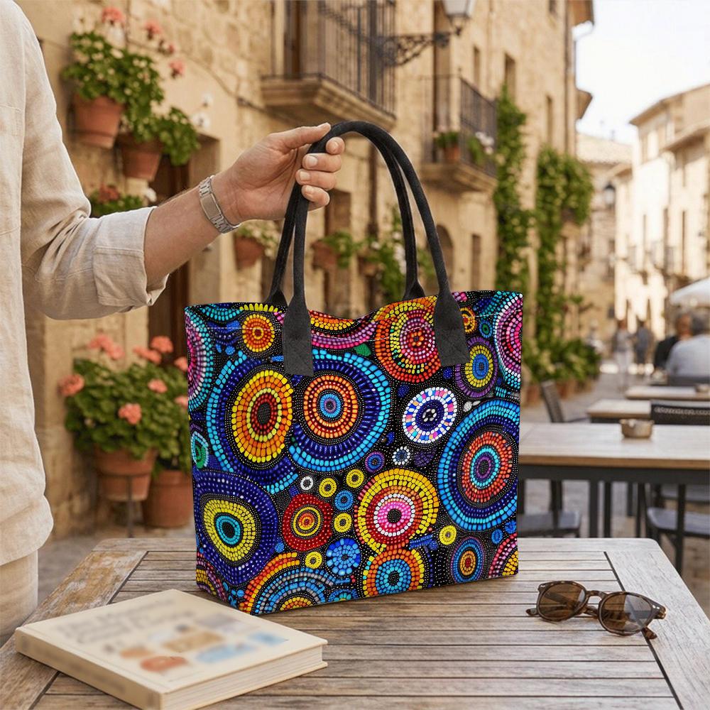 Colorful Dot Art Tote Bag Large Capacity Casual Shoulder Bag for Daily Shopping Travel