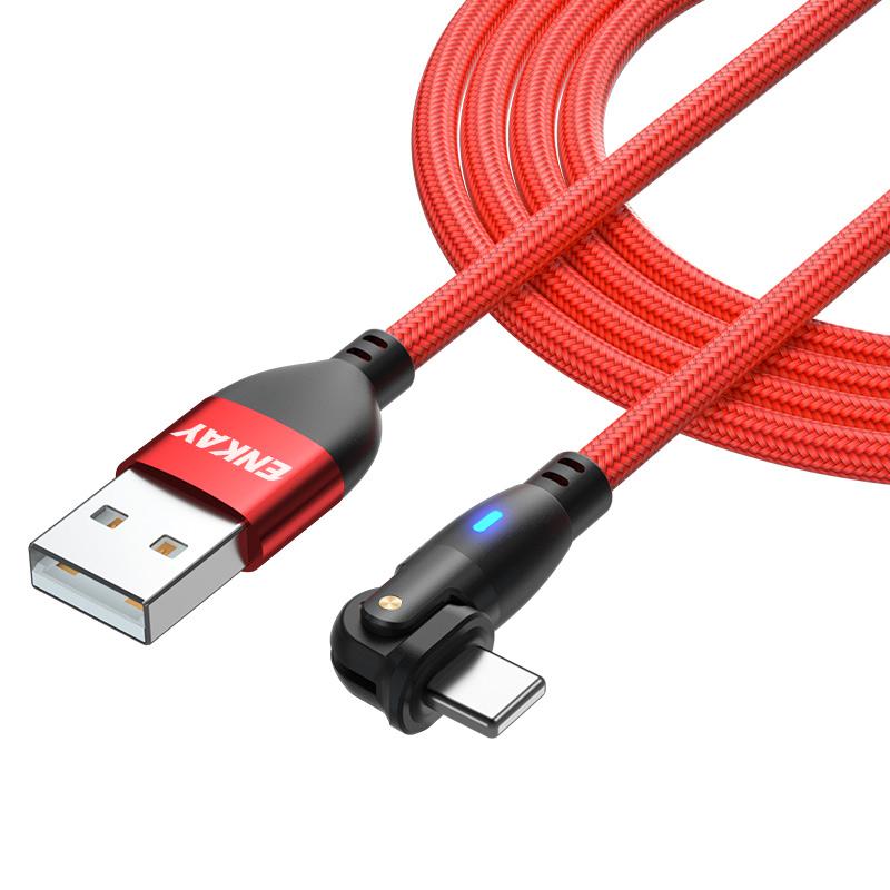 

ENKAY 2m 2.1A Charging Wire USB to Lightning 180 Degree Rotate Data Cable with LED Indicator Red