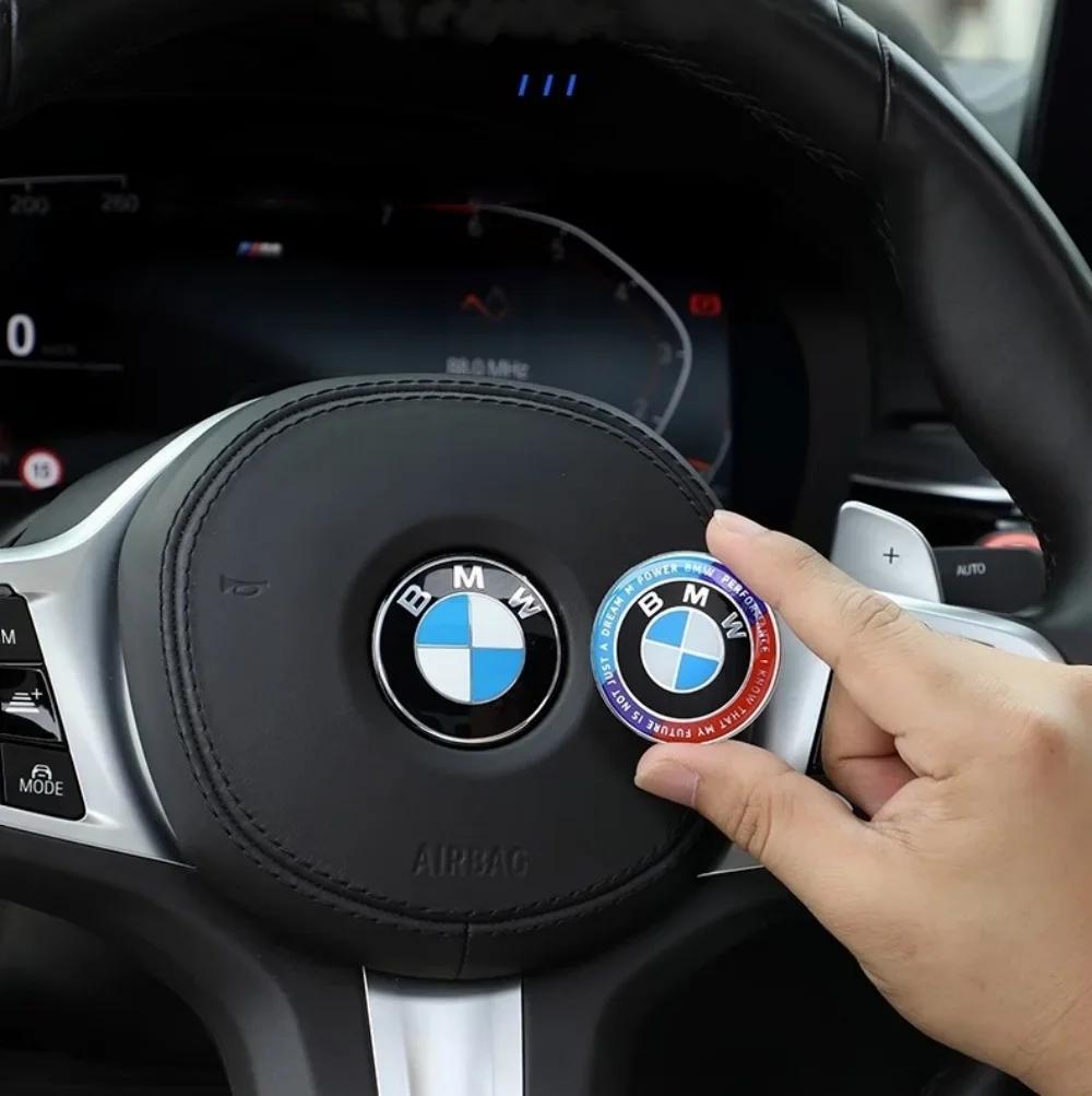 XZDXD1 For BMW Kith&BMW  Anniversary Logo Front Cover Badge 81mm + Rear Badge 72mm + Hubcap 56mm + Steering Wheel Sticker 46mm  Car Acc